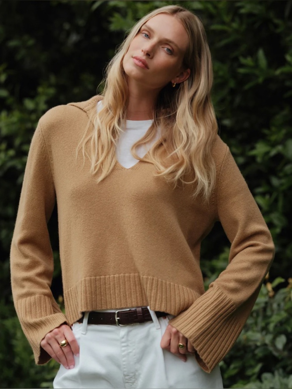 NWT Jenni Kayne Cashmere Frances Polo Sweater Camel XXL